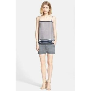 Vince Border Print Silk Camisole Top, Coastal Blue